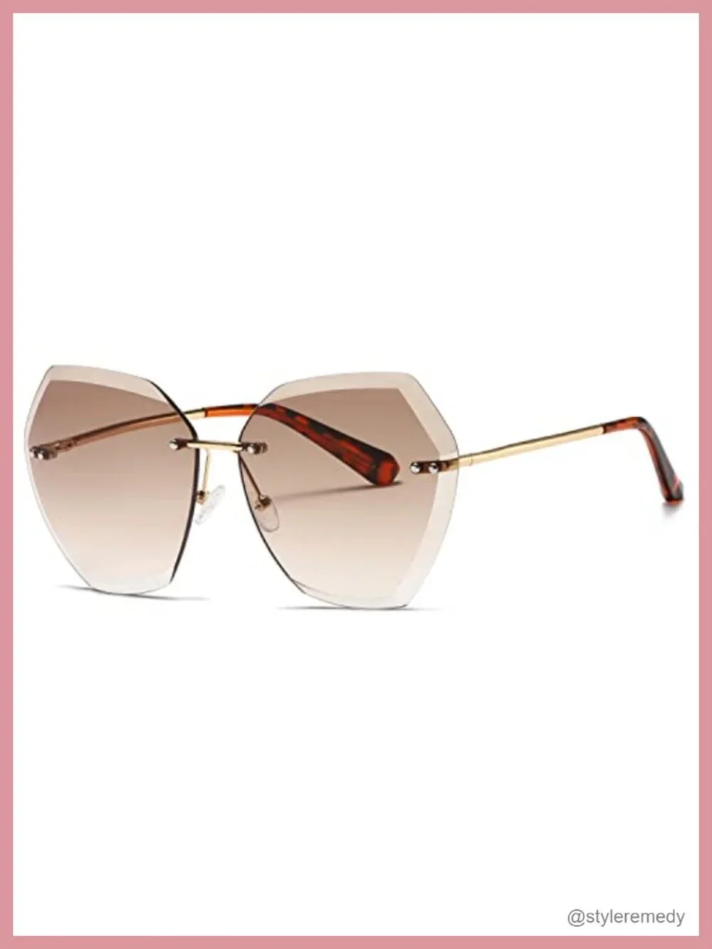 Oversized Rimless Sunglasses UV400 Diamond Cut Metal Frame